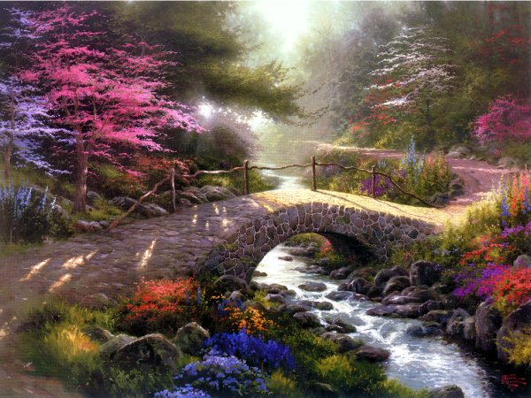 (image for) Handmade oil painting Copy paintings of famous artists Thomas Kinkade's painting. No.106